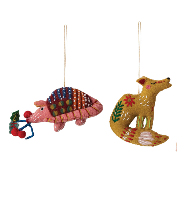 Felt Coyote & Armadillo Holiday Ornament Set