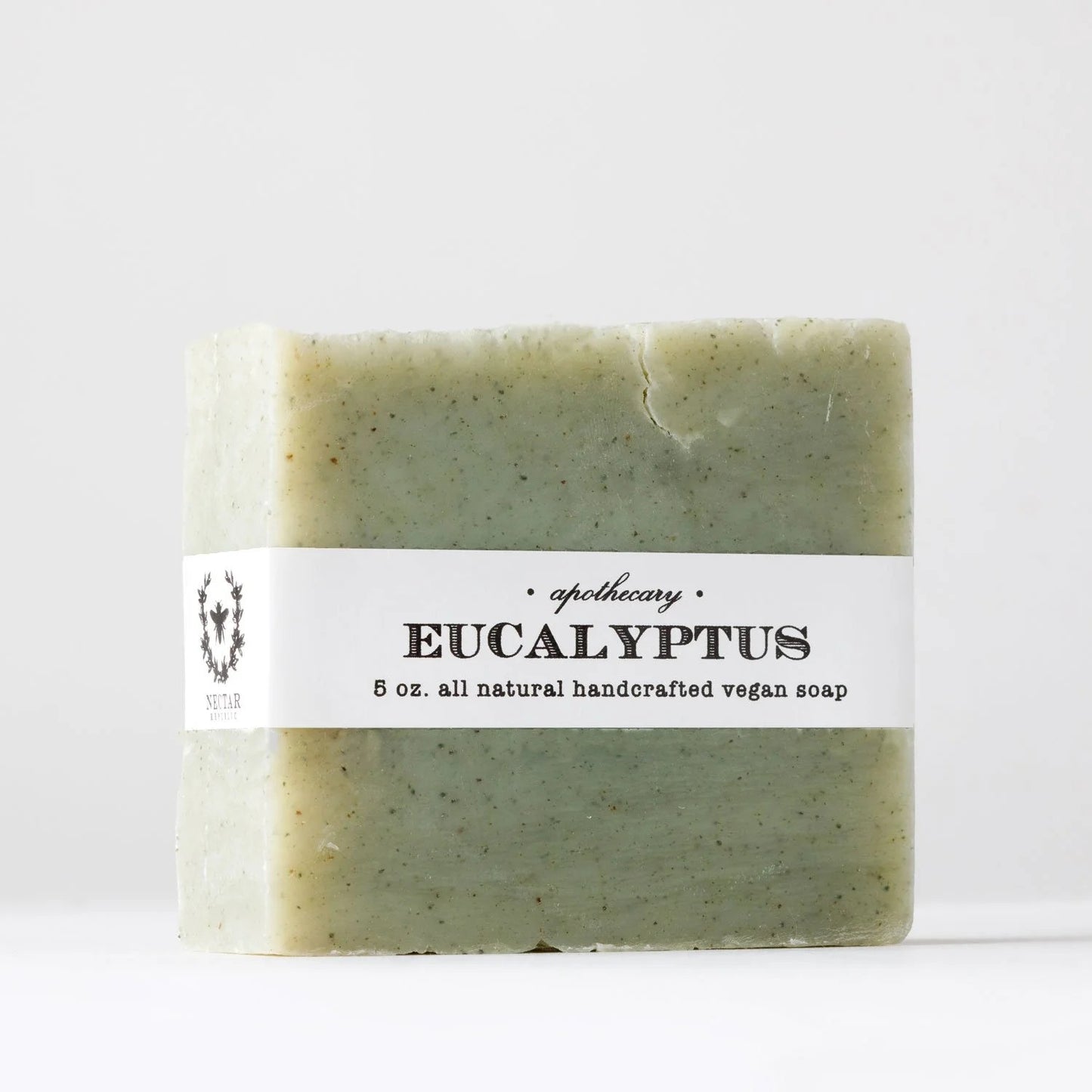 Eucalyptus soap bar with a label on a white background