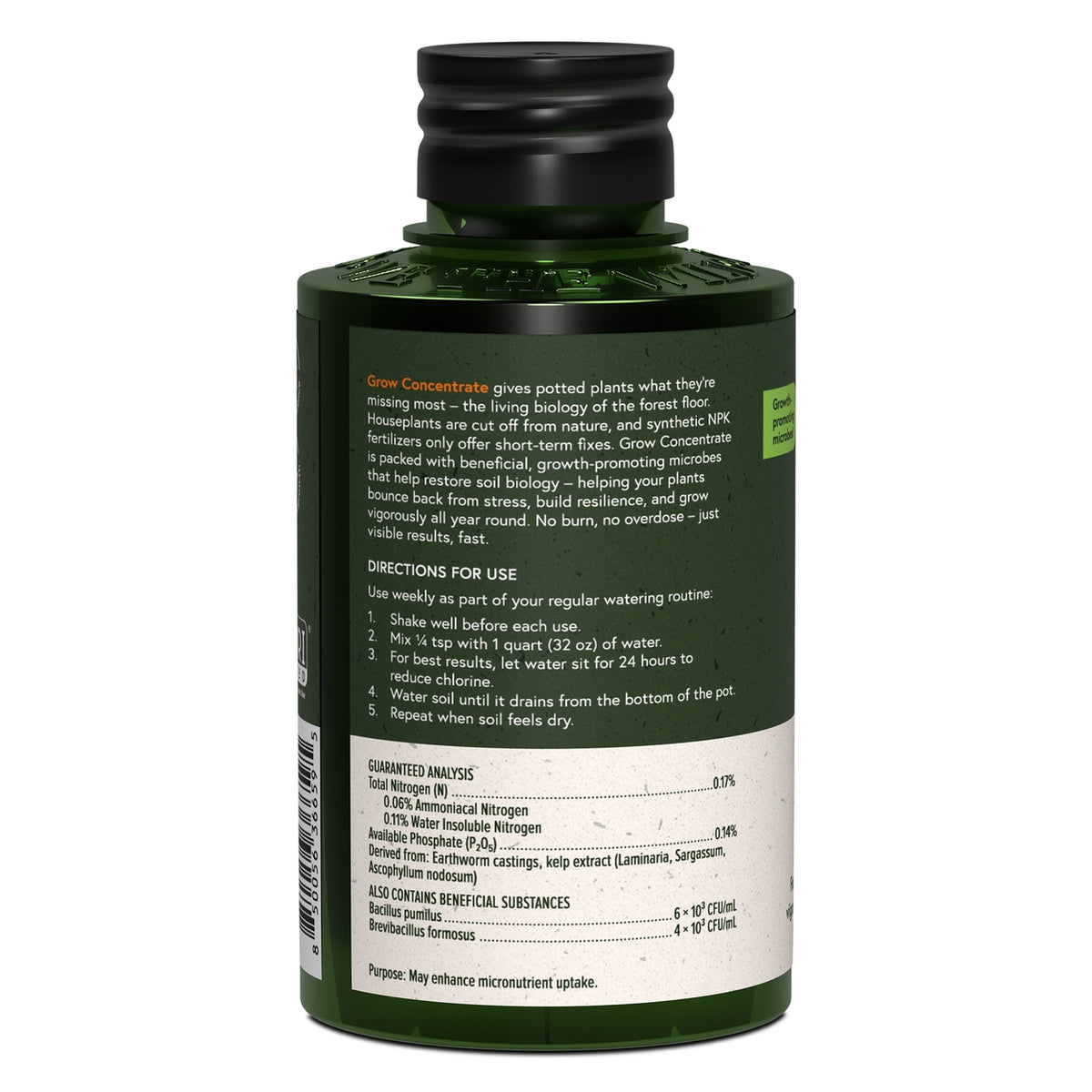 Bottle label with text and directions on a white background