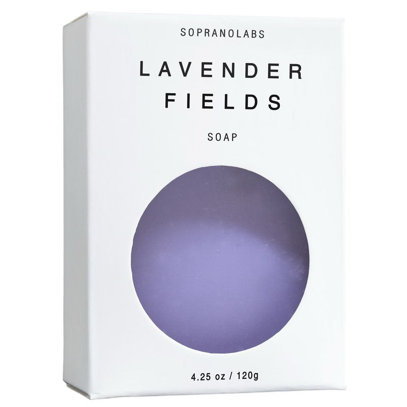 Sopranolabs Lavender Fields soap packaging on a white background