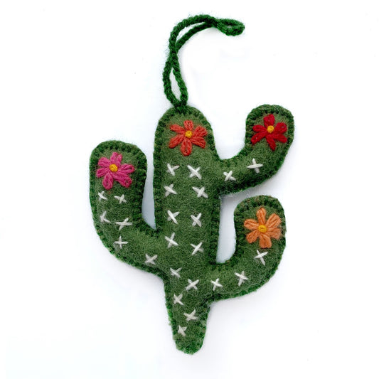 Decorative cactus ornament with flowers on a white background