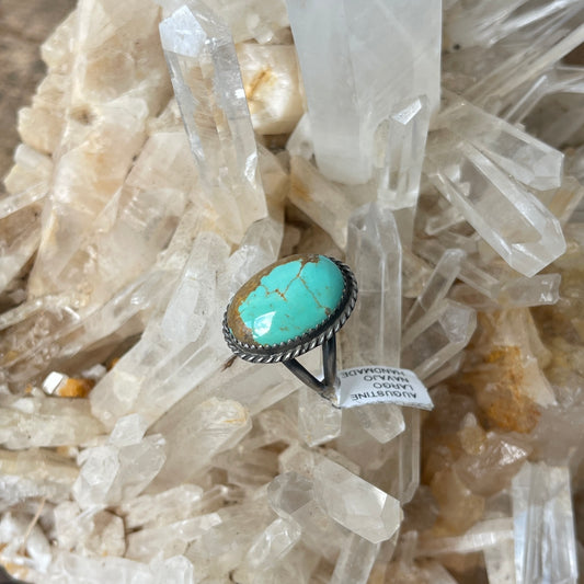 Turquoise ring on a crystal formation