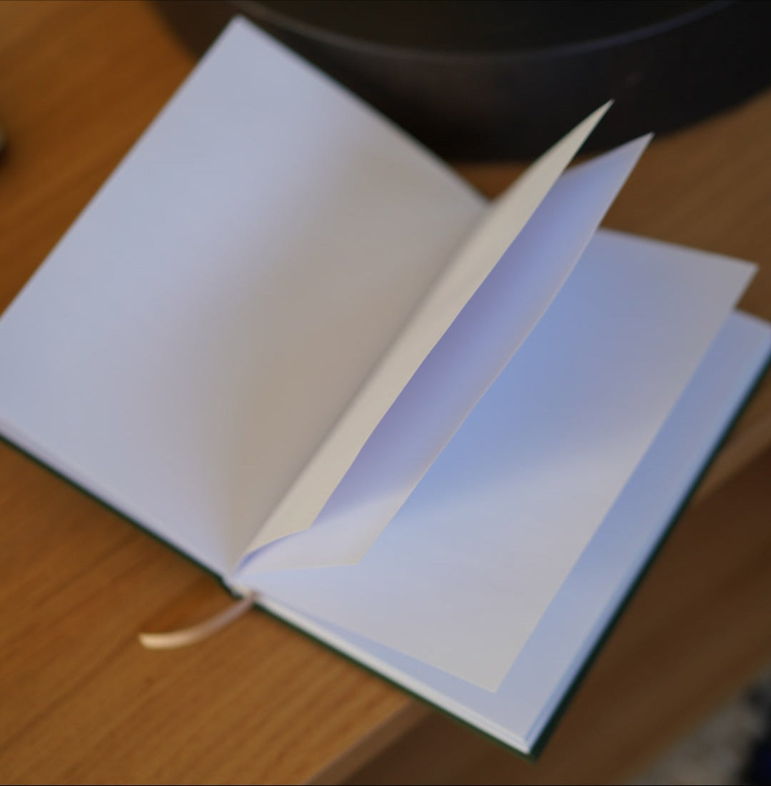 Open book on a wooden surface