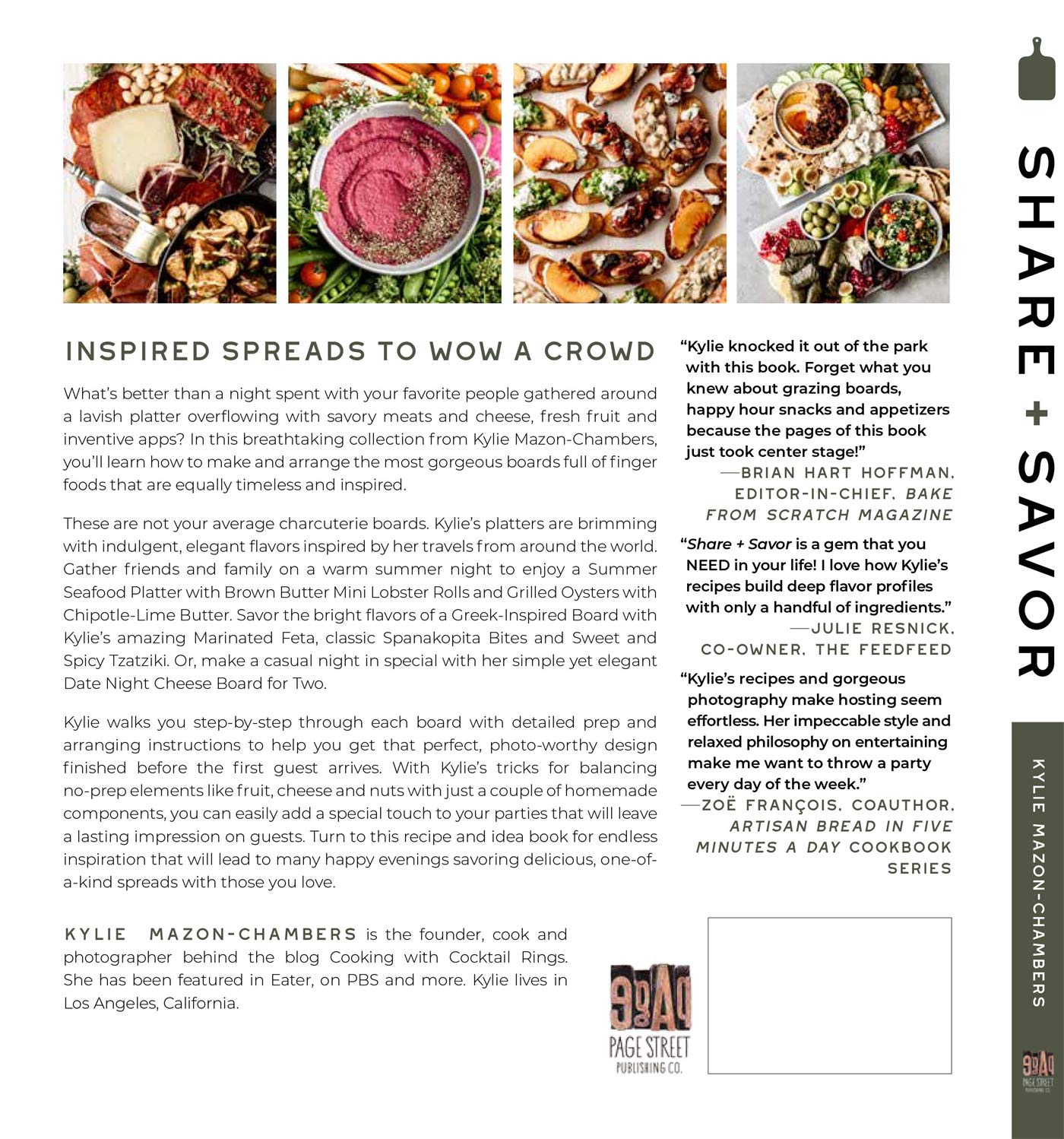 Promotional image for a cookbook featuring food images and text about the book's content.