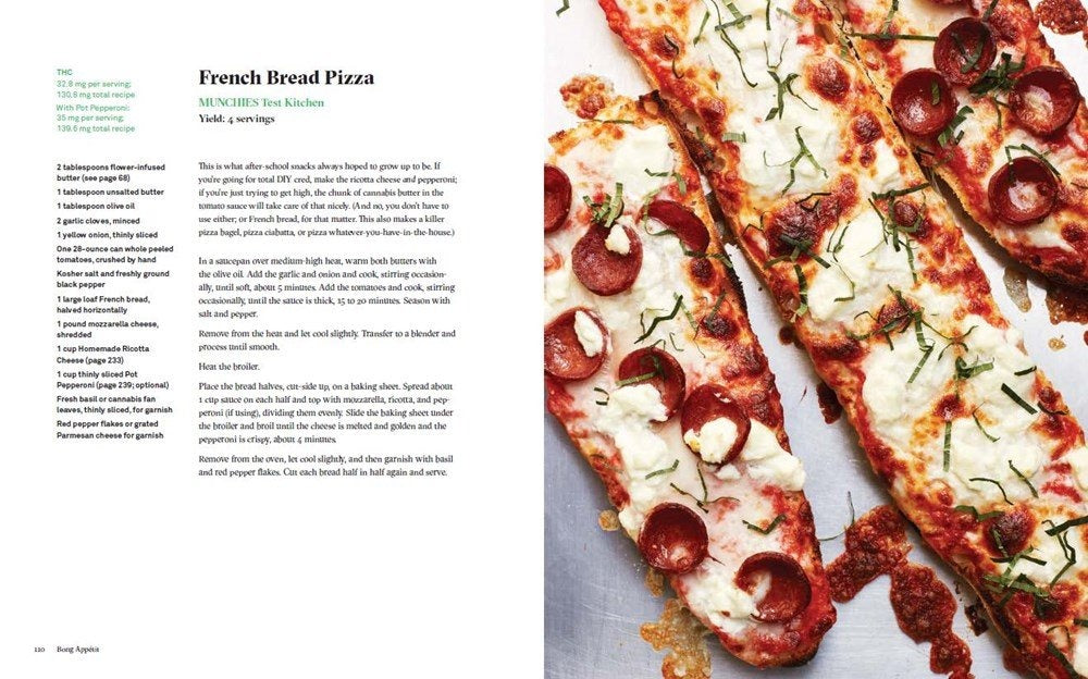 French bread pizza with pepperoni and cheese on a white plate, next to a recipe for the dish.