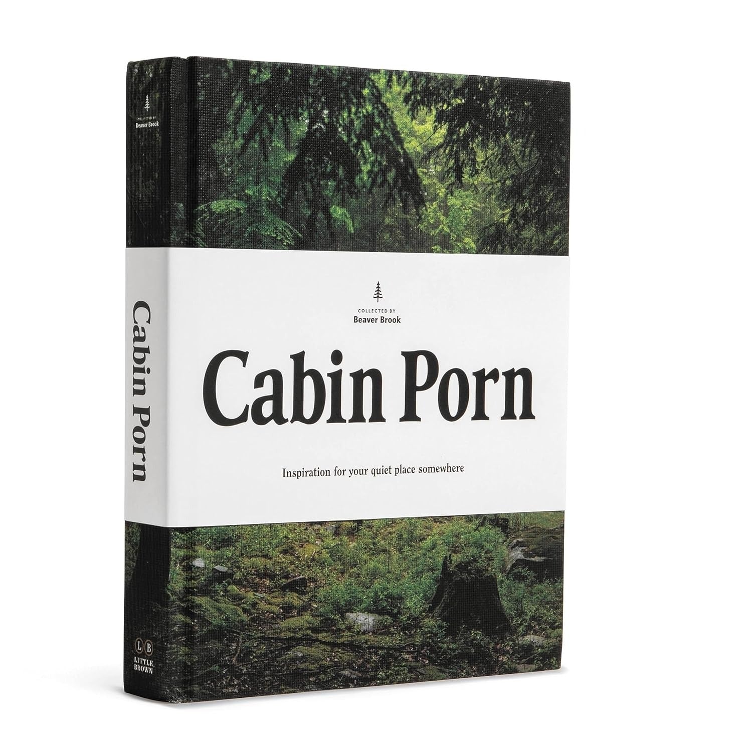 Book titled 'Cabin Porn' with forest imagery on a white background