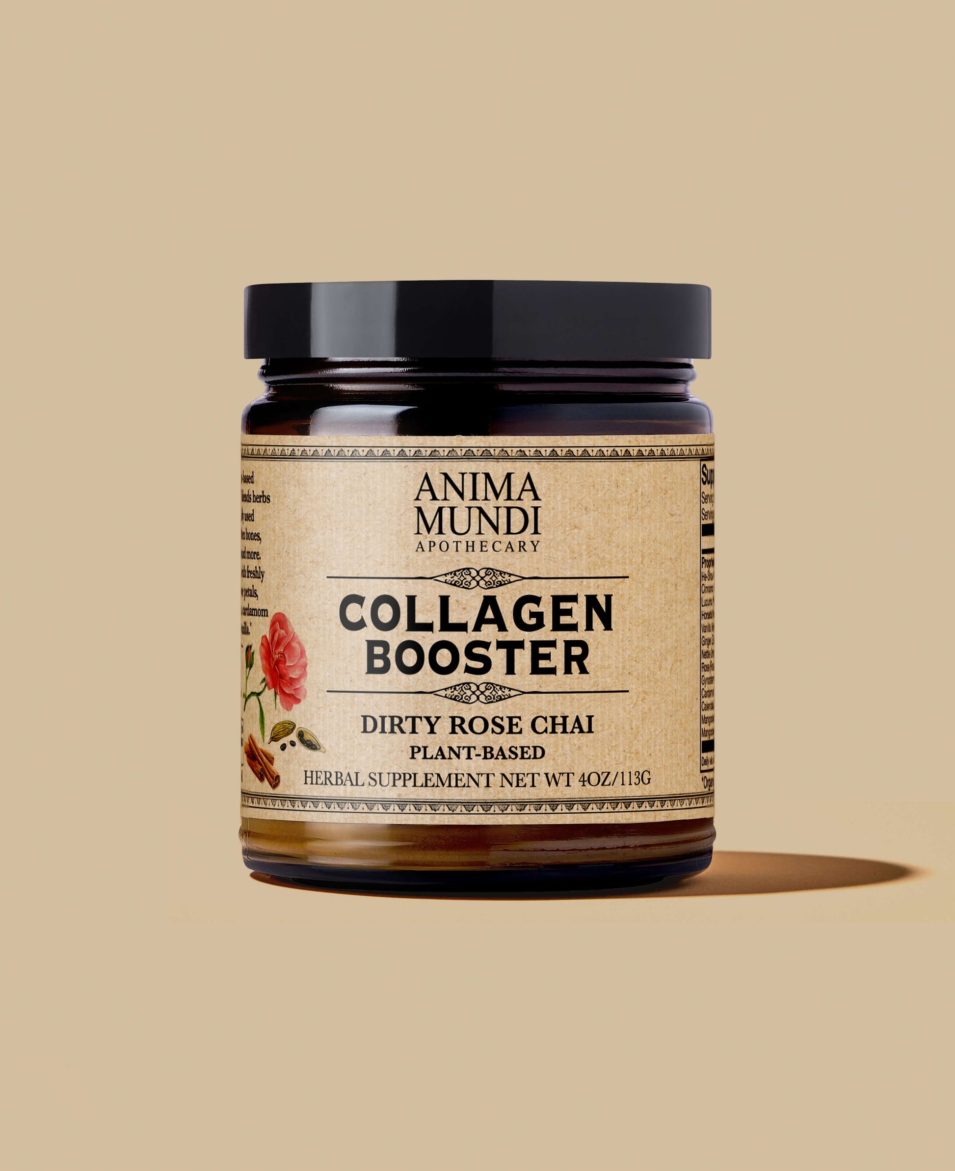 Jar of Anima Mundi Apothecary Collagen Booster on a beige background