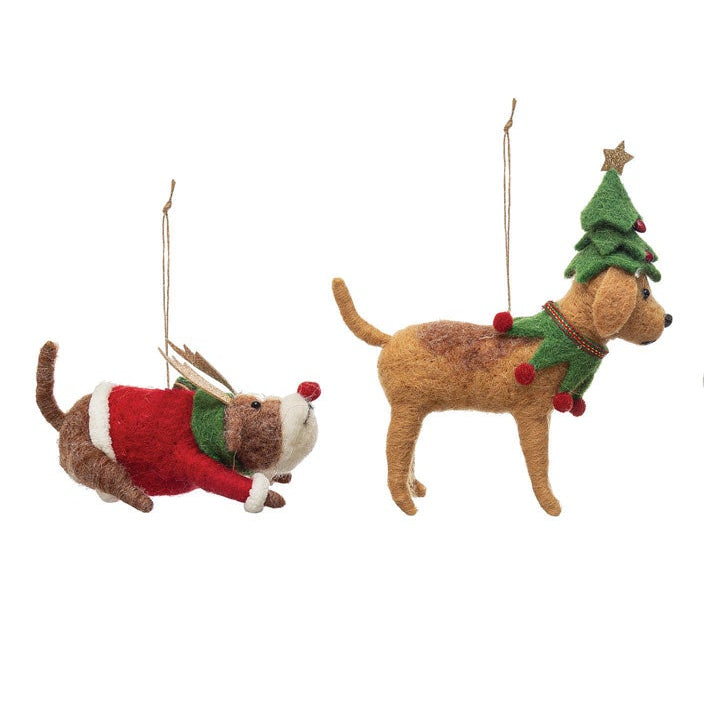 2 wool dog ornaments 