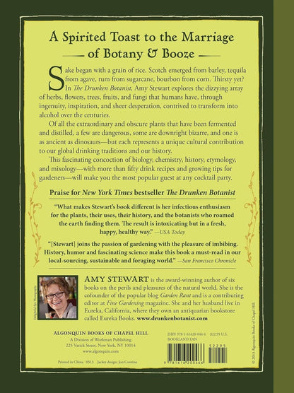 Book cover of 'A Spirited Toast to the Marriage of Botany & Booze' with text and a photo of the author.