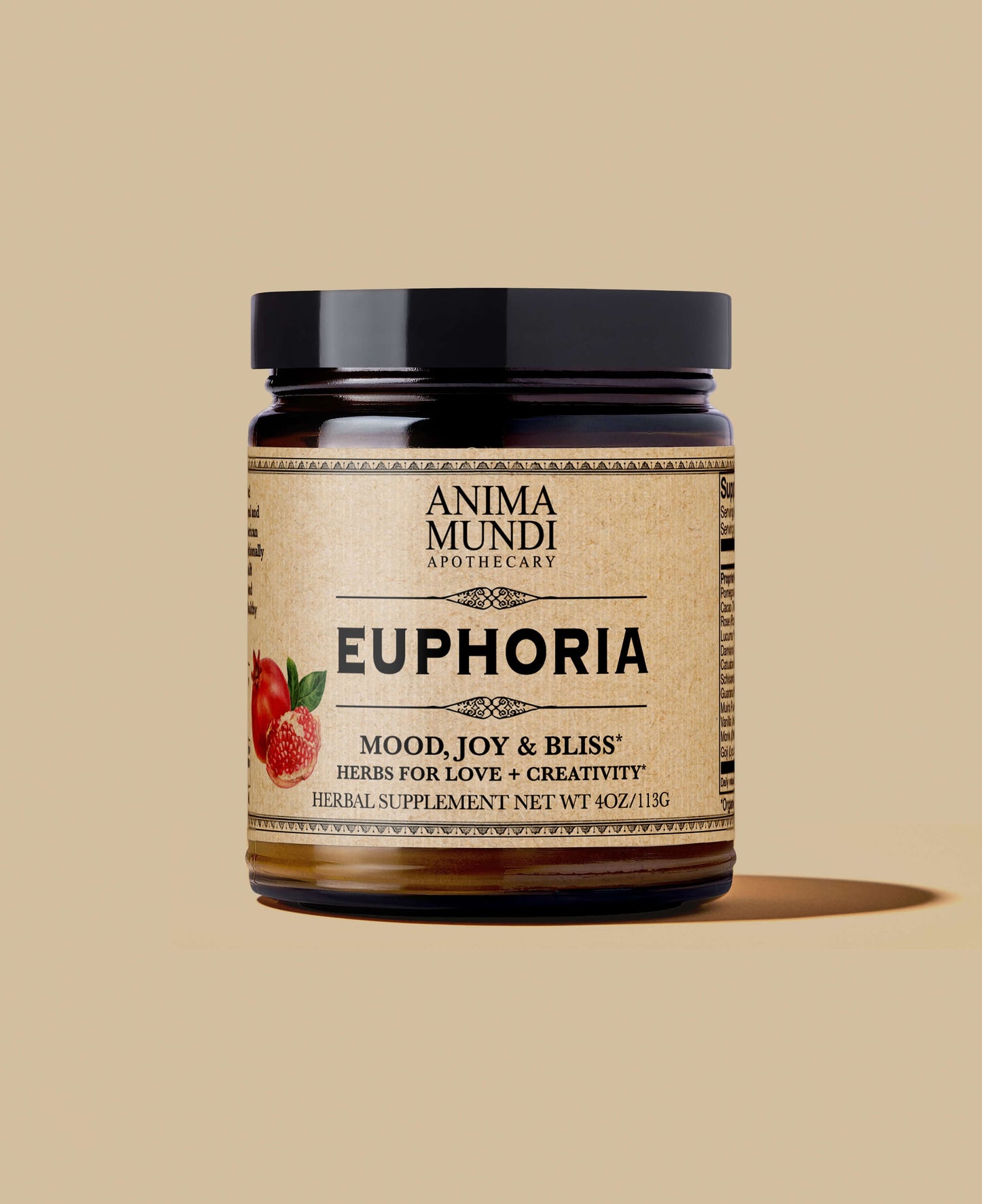 Jar of Anima Mundi Euphoria supplement on a beige background