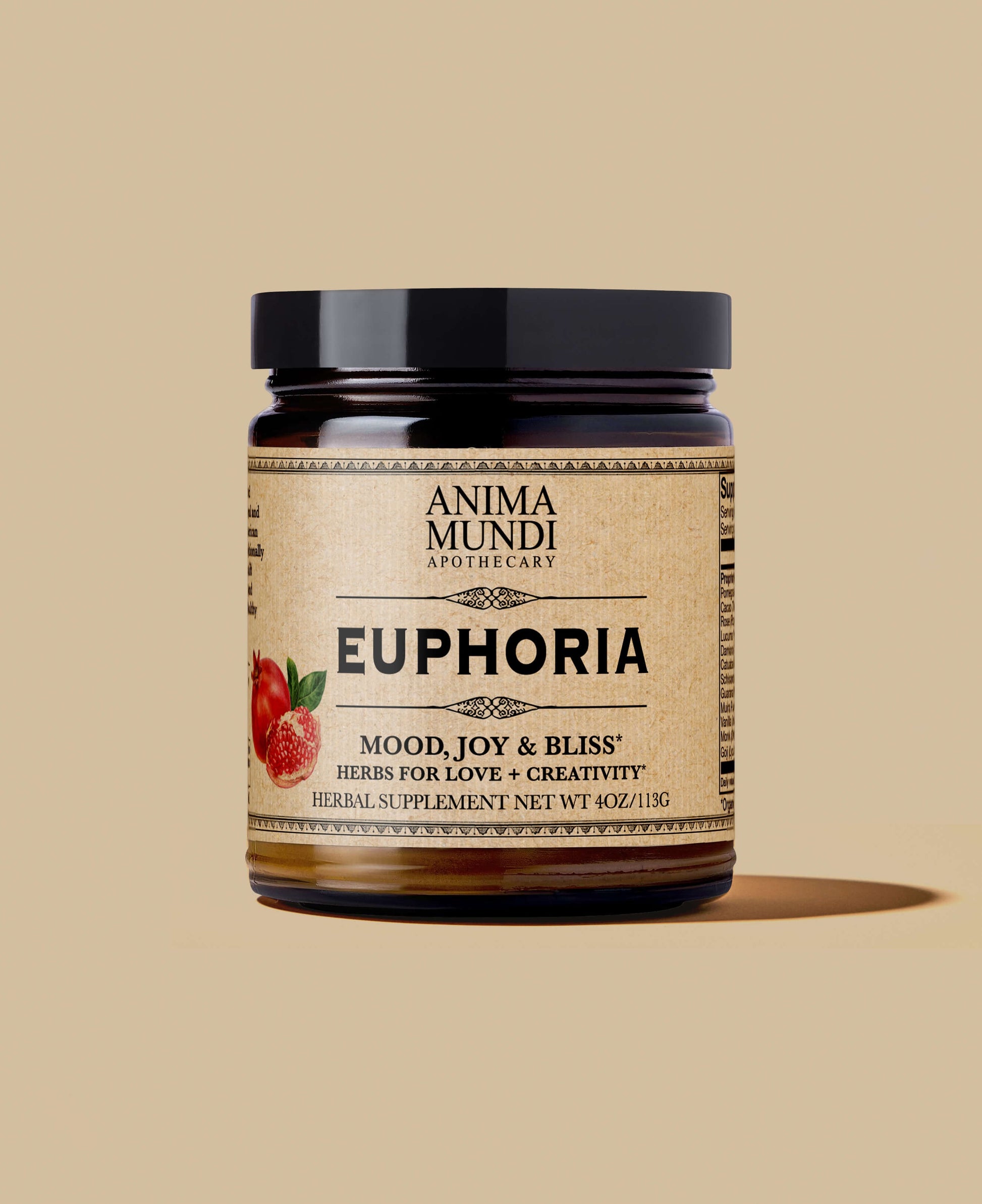 Jar of Anima Mundi Euphoria supplement on a beige background