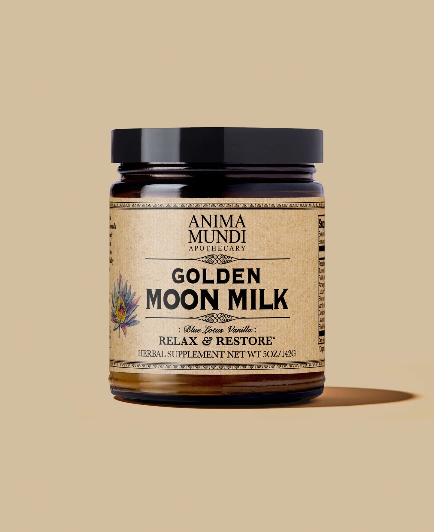 Jar of Anima Mundi Apothecary Golden Moon Milk on a beige background