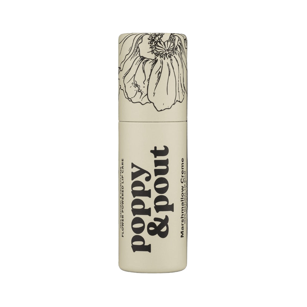 Cream container with 'Poppy & Pout' branding
