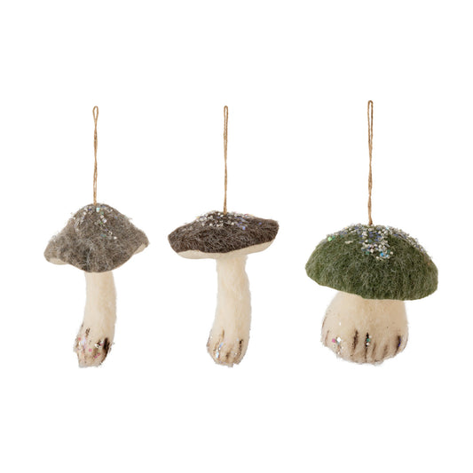 3 mushroom ornaments