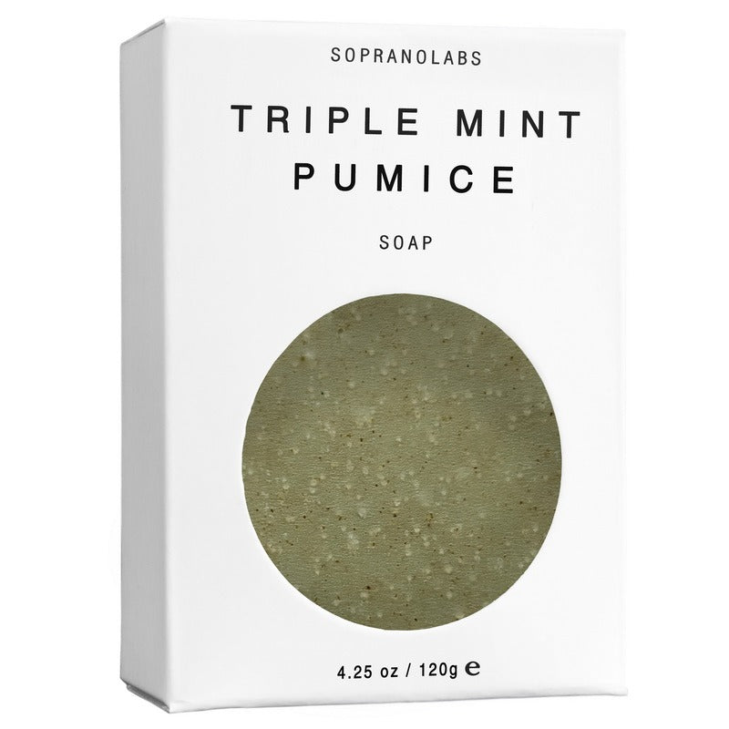 Triple Mint Pumice Soap packaging with brand name on a white background