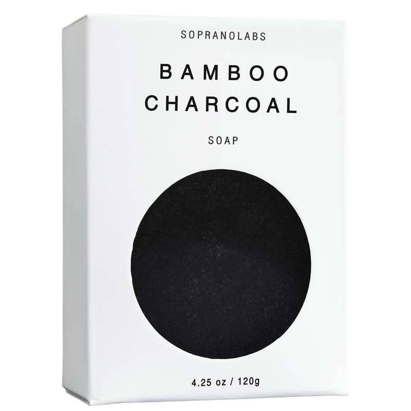 Box of Sopranolabs Bamboo Charcoal Soap on a white background