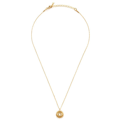 Gold necklace with a sun pendant on a white background