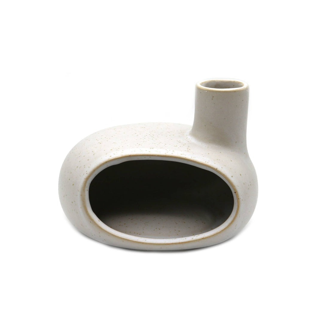 Gray ceramic incense hut on a white background